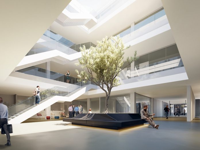 Als Mittelpunkt des Gebäudes ist ein Atrium geplant